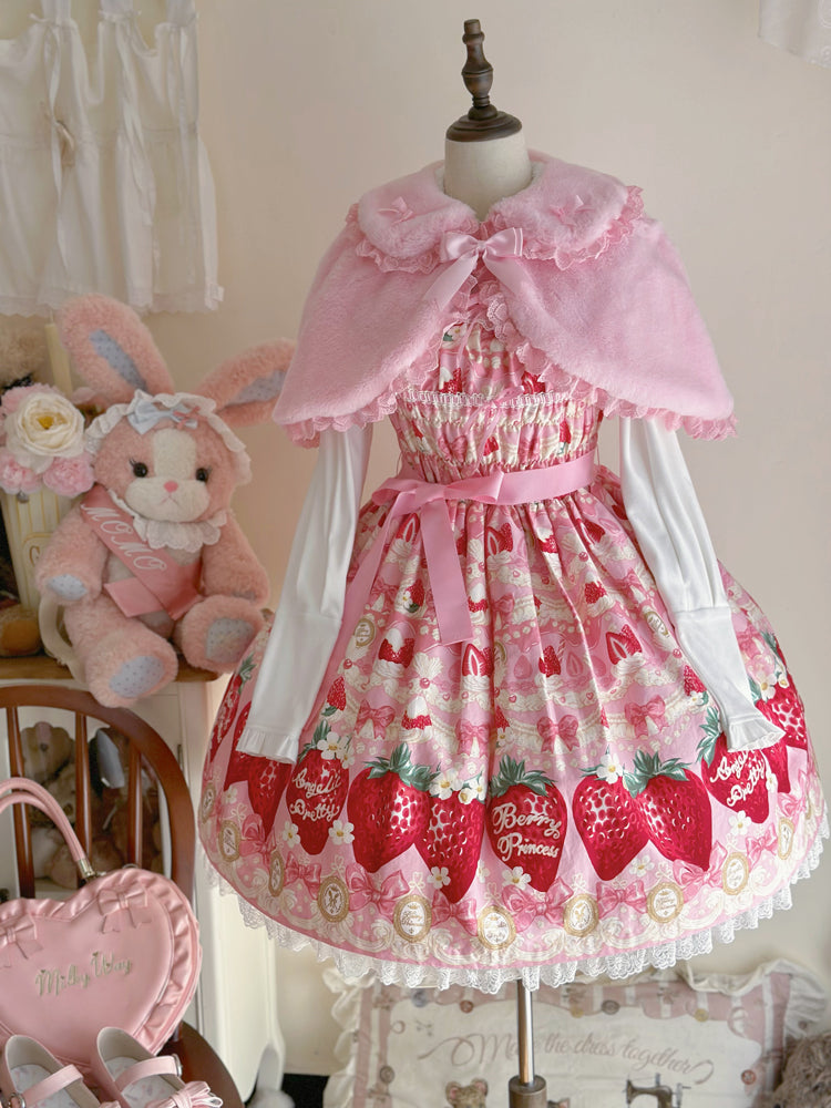 Lolita Cute Little Rabbit Ears Pink & White Winter Cape