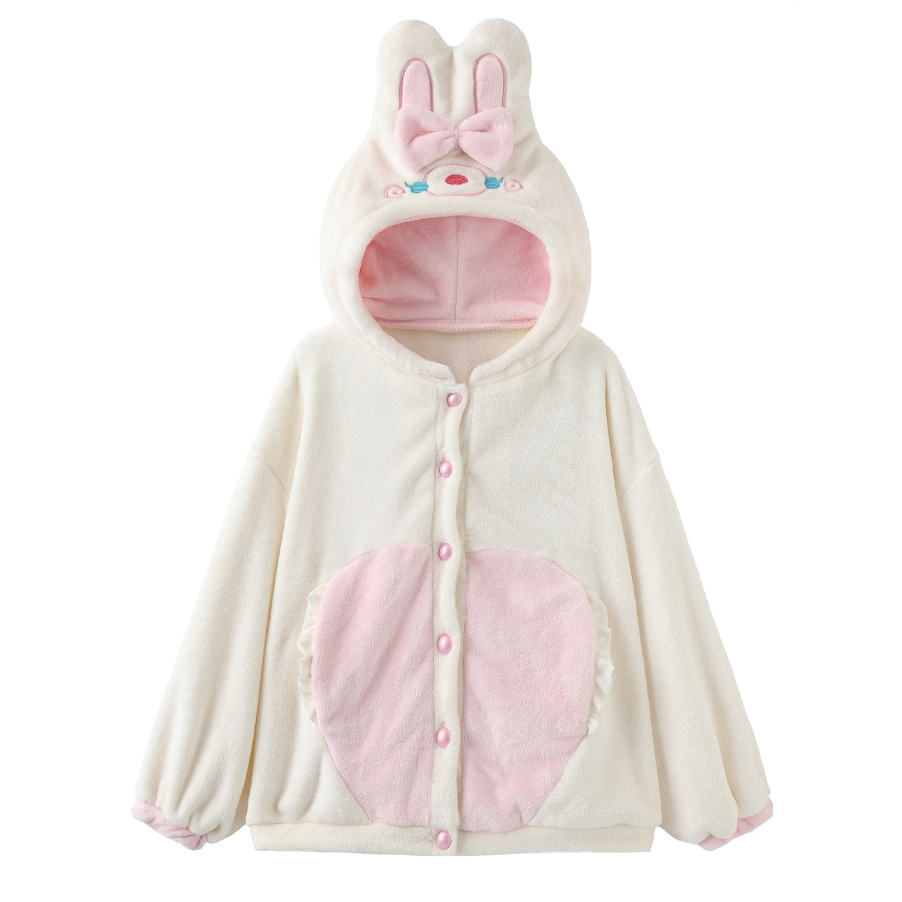 Maiden Park Rabbit Ears White Brown Coral Fleece Winter Pajamas Hooded Tops & Pants Two Piece