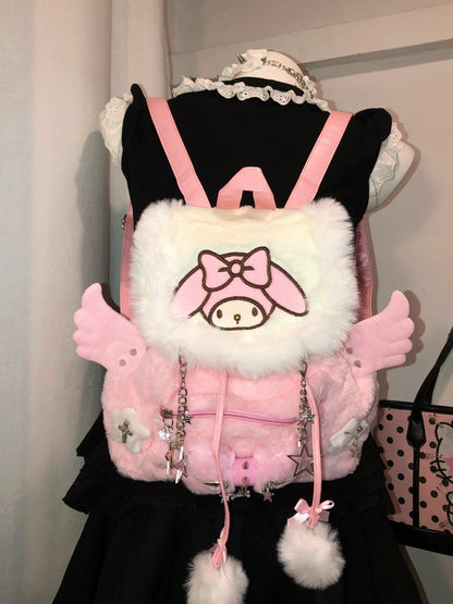 Y2K Pink Melody Plush Wings Backpack Bag