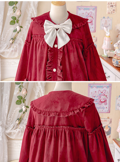 Winter Autumn Soft Cute Sweet Lace White & Scarlet Red Coat