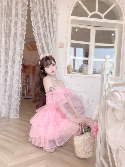 Candy Fairy Sweet Princess Pink Ruffled Layered Cake Short Dress