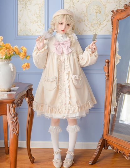 Winter Autumn Soft Cute Sweet Lace White & Scarlet Red Coat