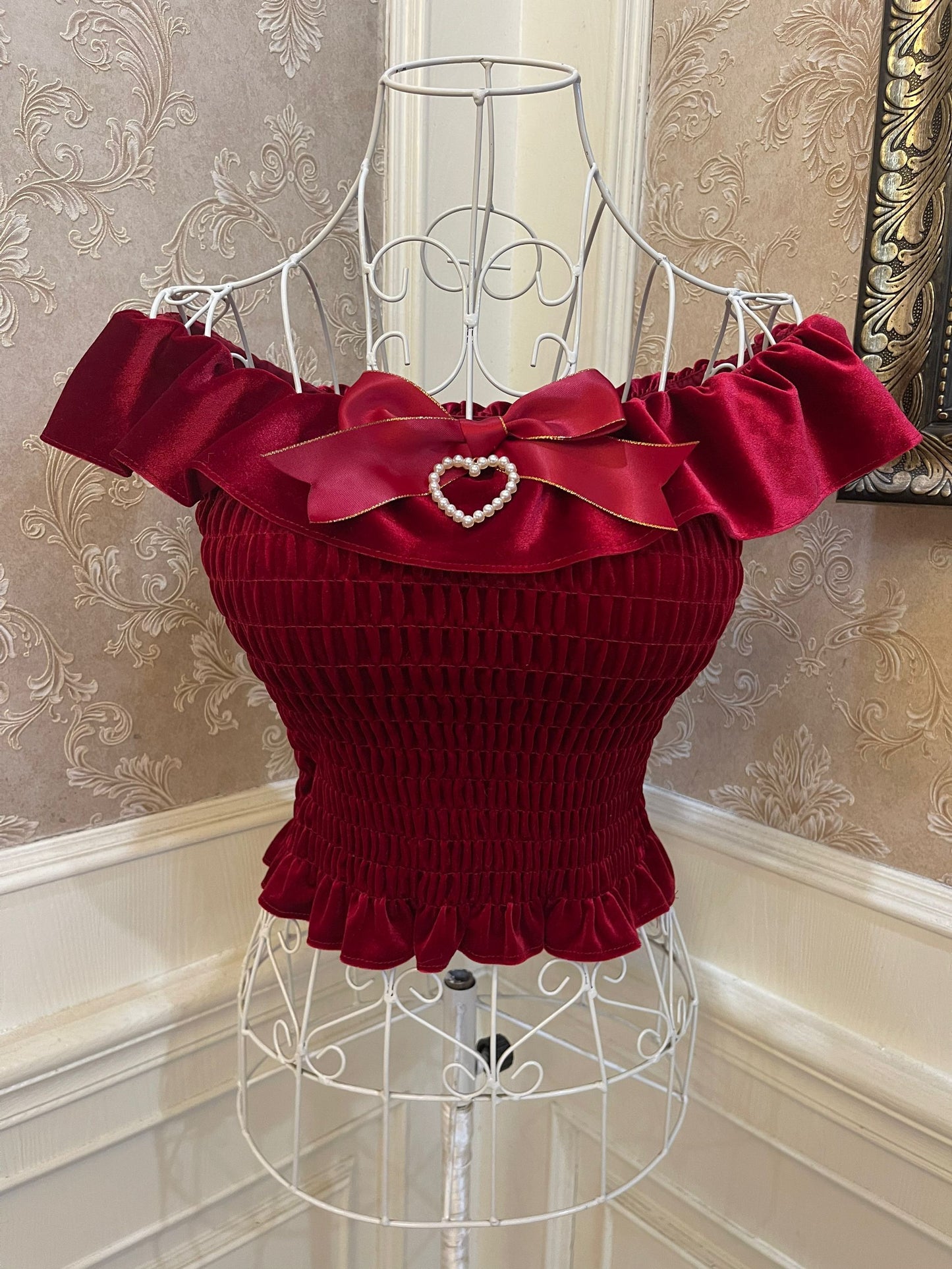 Sweetheart Princess Christmas Holiday Red Velvet Camisole Top