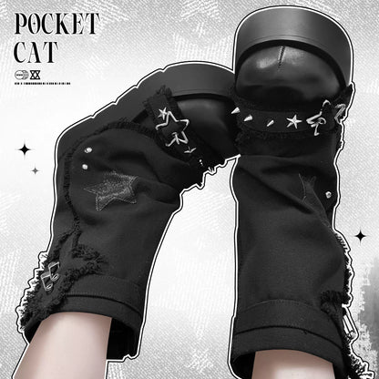 Pocket Cat Star Mark Black White Thick Soles Shoes