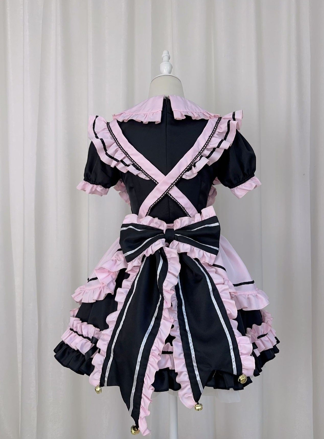 Serendipity Cute Pink Black Lolita Cosplay Ruffle Maid Dress