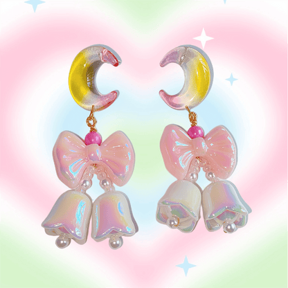 Jelly Crescent Moon Bow Cute Sweet Earrings