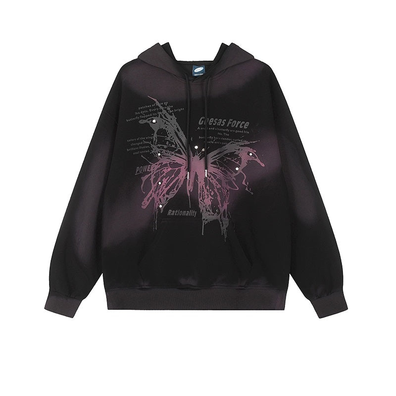 Crazy Girl Gradient Butterfly Black Red Pullover Hoodie