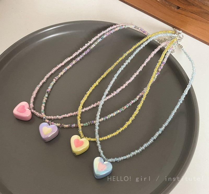 Y2K Beads Cute Heart Love Colorful Necklace