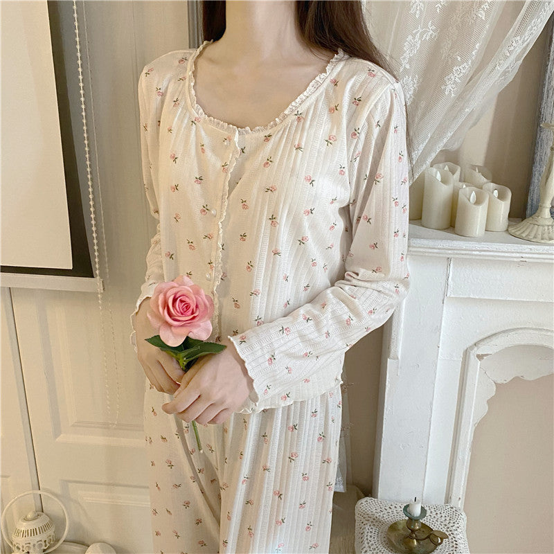 Pink Blue Floral Cotton Pajamas Sleepwear Three Piece Set