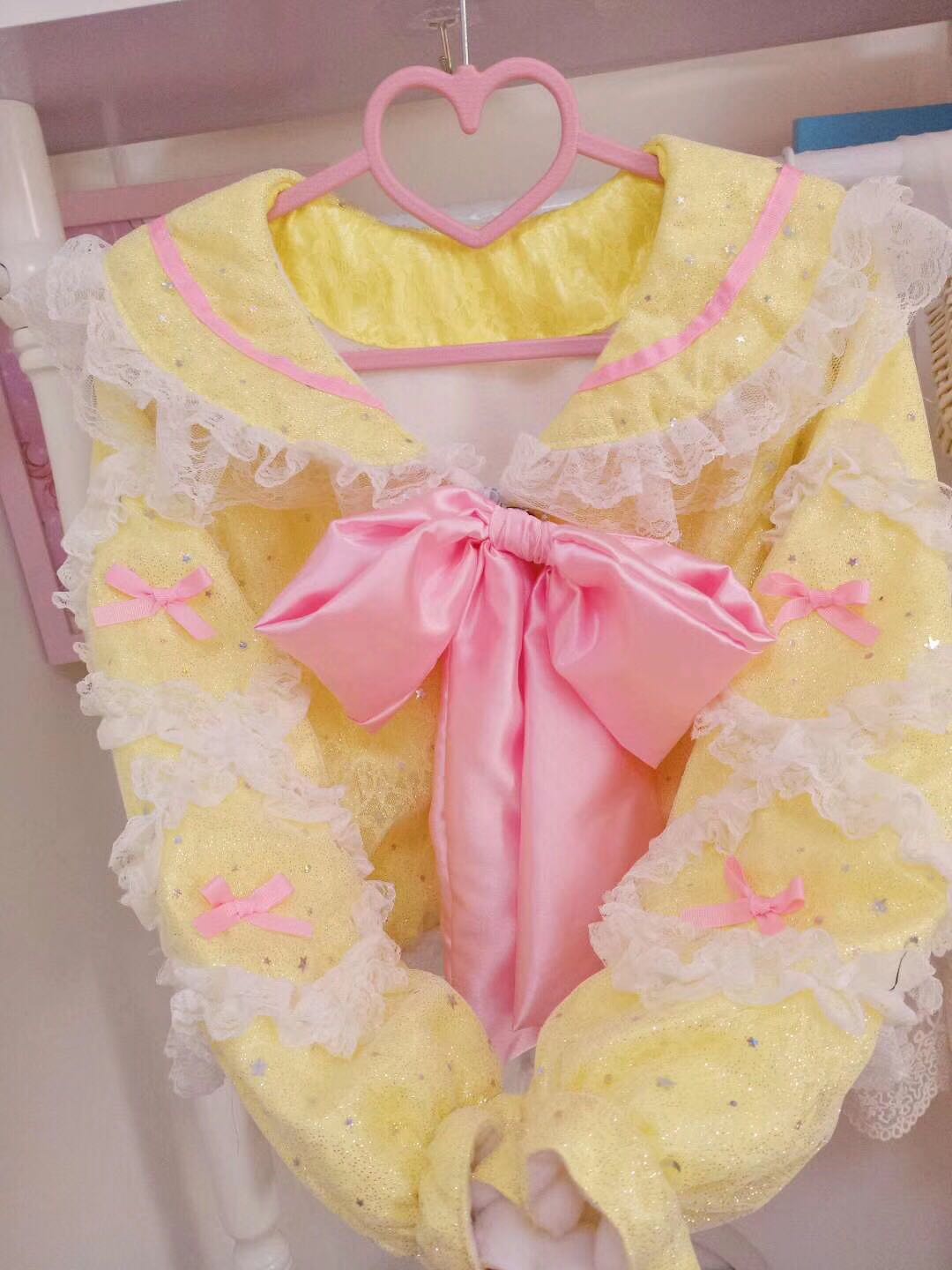 Candy Fairy Sweet Sparkling Blue & Yellow Sailor Collar Bow Lace Ruffled Winter Jacket