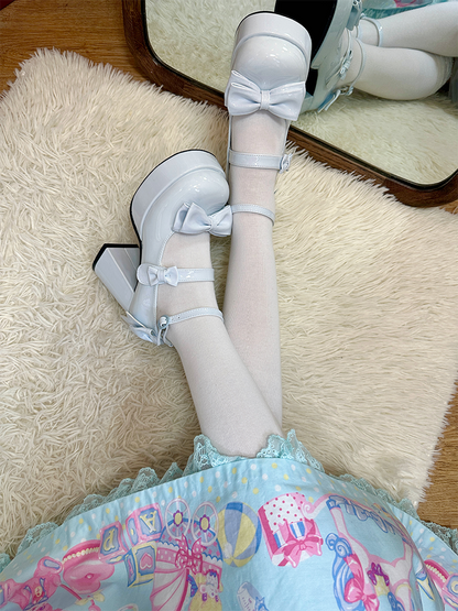 Moe Heart Tea Party Black White Cream Pink Blue Lolita High Heels Shoes