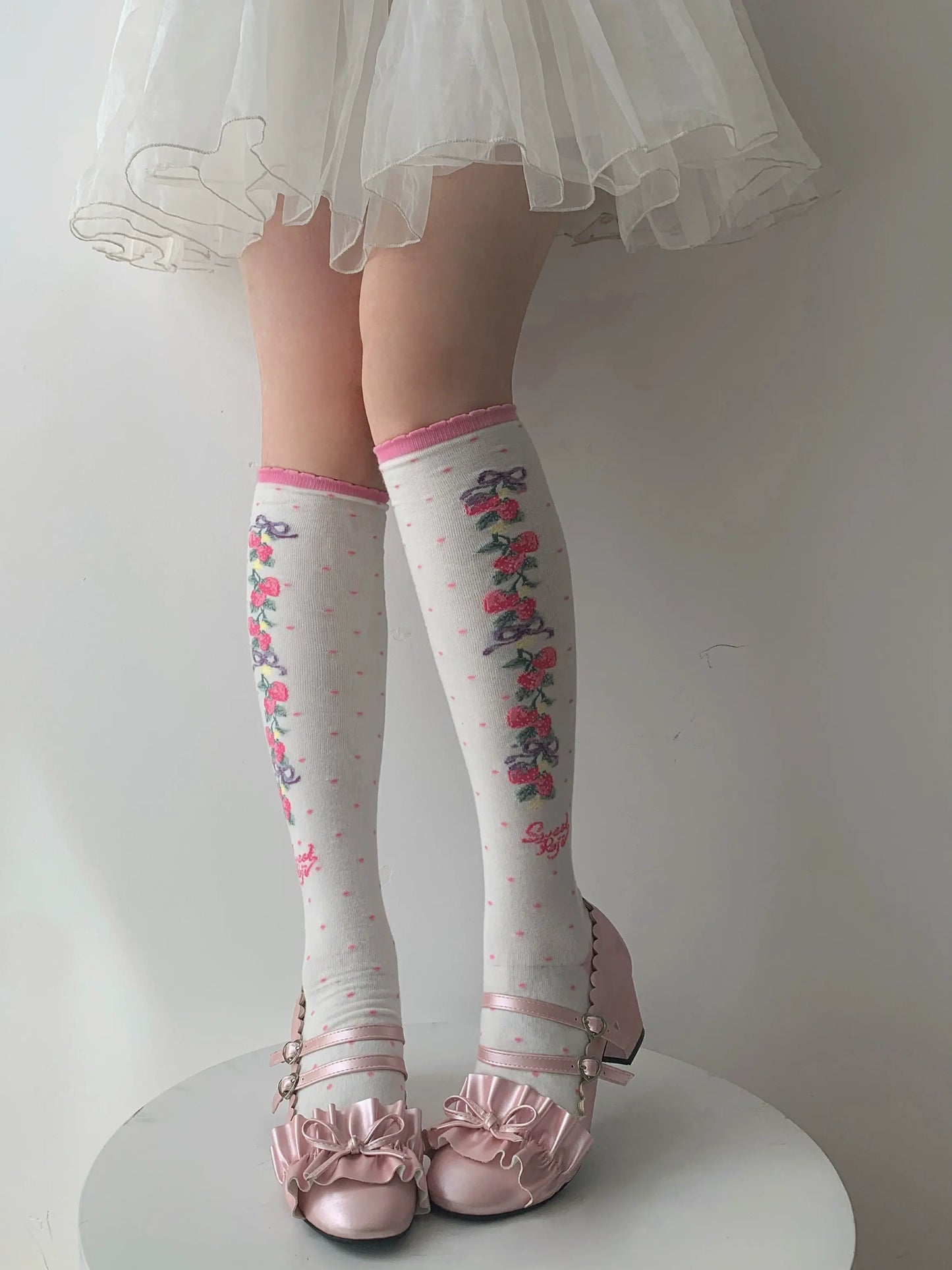 Strawberry String Pink Red Black White Lolita Socks