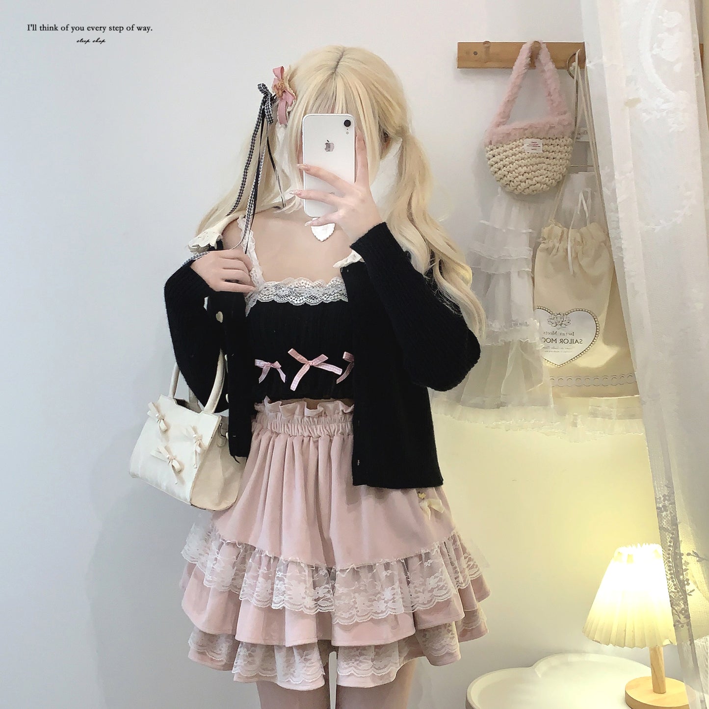 Dormir Doll Homemade Bow Coquette Black Mesh Camisole Top