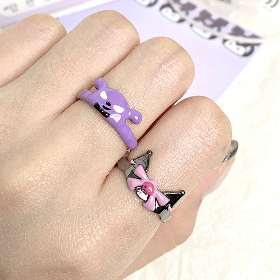 Handmade Cartoon Purple Devil Baku Cute Couples Ring Accessories