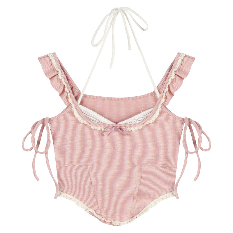 Cute Coquette Pink Sweet Girl Bow Ribbon Camisole Top