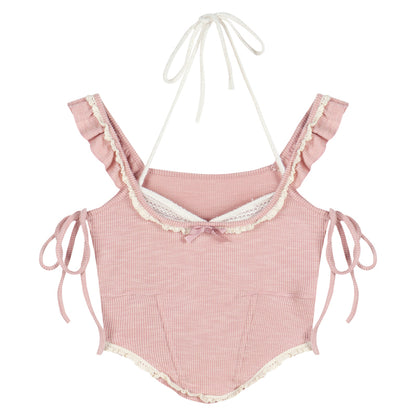 Cute Coquette Pink Sweet Girl Bow Ribbon Camisole Top