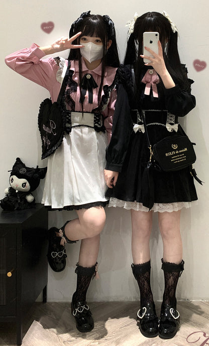 Kitten Bullet Jirai Kei Sweet Lace Ruffled Hollow Off Shoulder Pink Black White Shirt Blouse