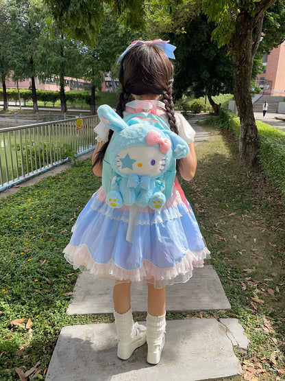 Y2K Rabbit Ears Kitty Pink Blue Backpack Doll Bag