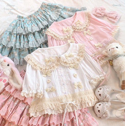 Dormir Doll Lolita Lace Cream White & Pink Cotton Lolita Shirt Blouse