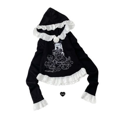 Kitten Bullet Girls Club House Black Lace Hoodie Top