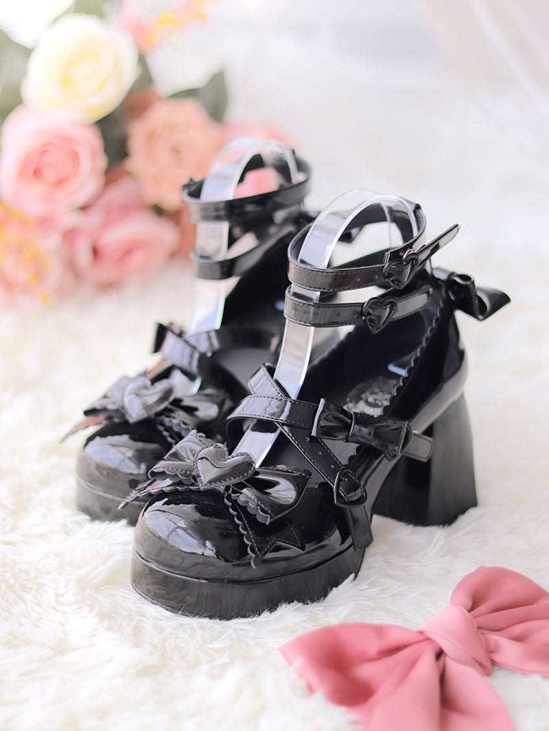 Beauty Bunny Midsummer Heart Knot Princess Blue Pink White Black Red Lolita High Heels Shoes