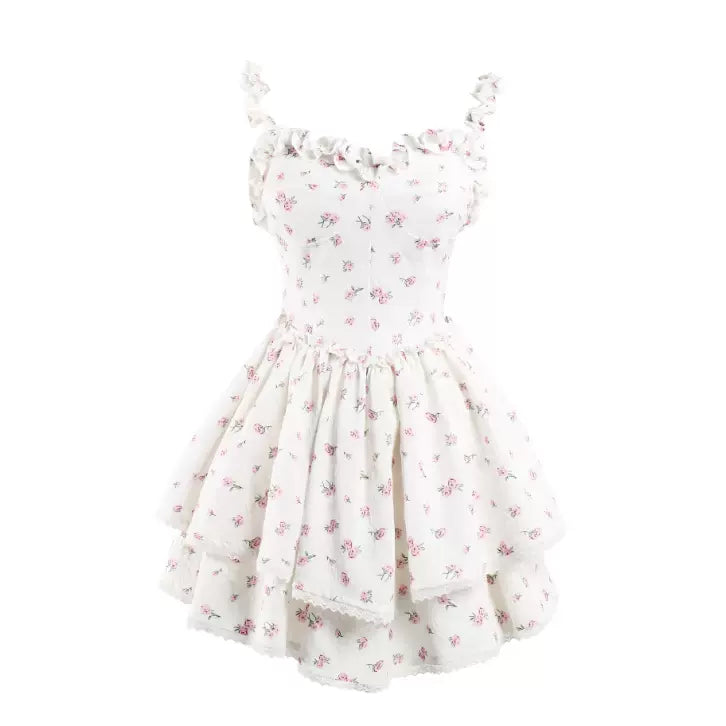 Monet Rose Fairy Floral White Strap Dress