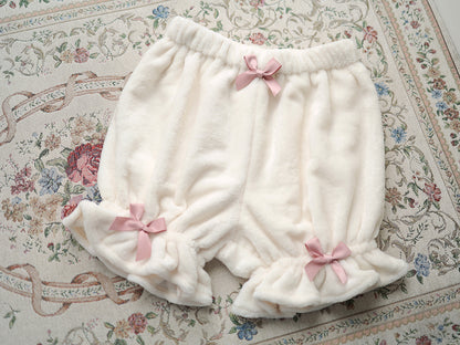 Plus Size Winter Cherry Rabbit Lolita Bow Velvet Plush White Bloomers Shorts