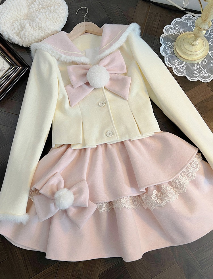 Serendipity Spring Rabbit Sailor Collar Pink Top & Skirt Two Piece Set