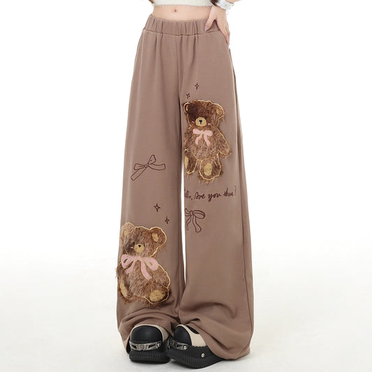 Crazy Girl Plush Teddy Bear Brown Gray Baggy Elastic Pants