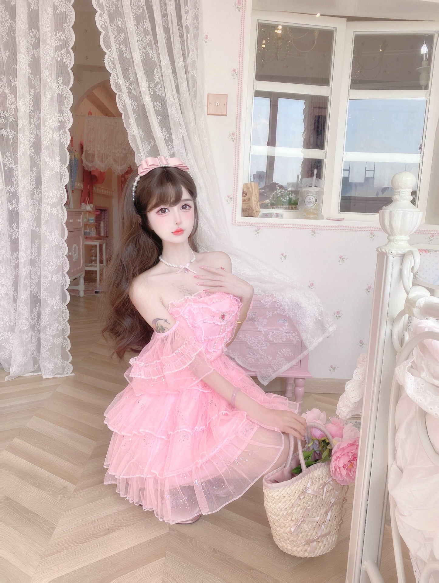 Candy Fairy Sweet Princess Pink Ruffled Layered Cake Short Dress