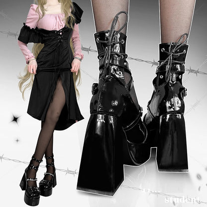 Transfer Student Thorns Cage EGL Punk Gothic Mary Jane Platform High Heels Shoes