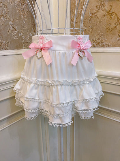 Sweetheart Princess Lace Bow Ruffled Cake White Skirt