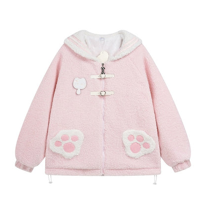 Crazy Girl Kitty Cat Claw Black Pink Plush Jacket