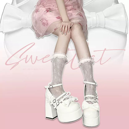 Meow Meow Heart Summer Sweetheart Lolita Blue Pink White Black High Heels Shoes