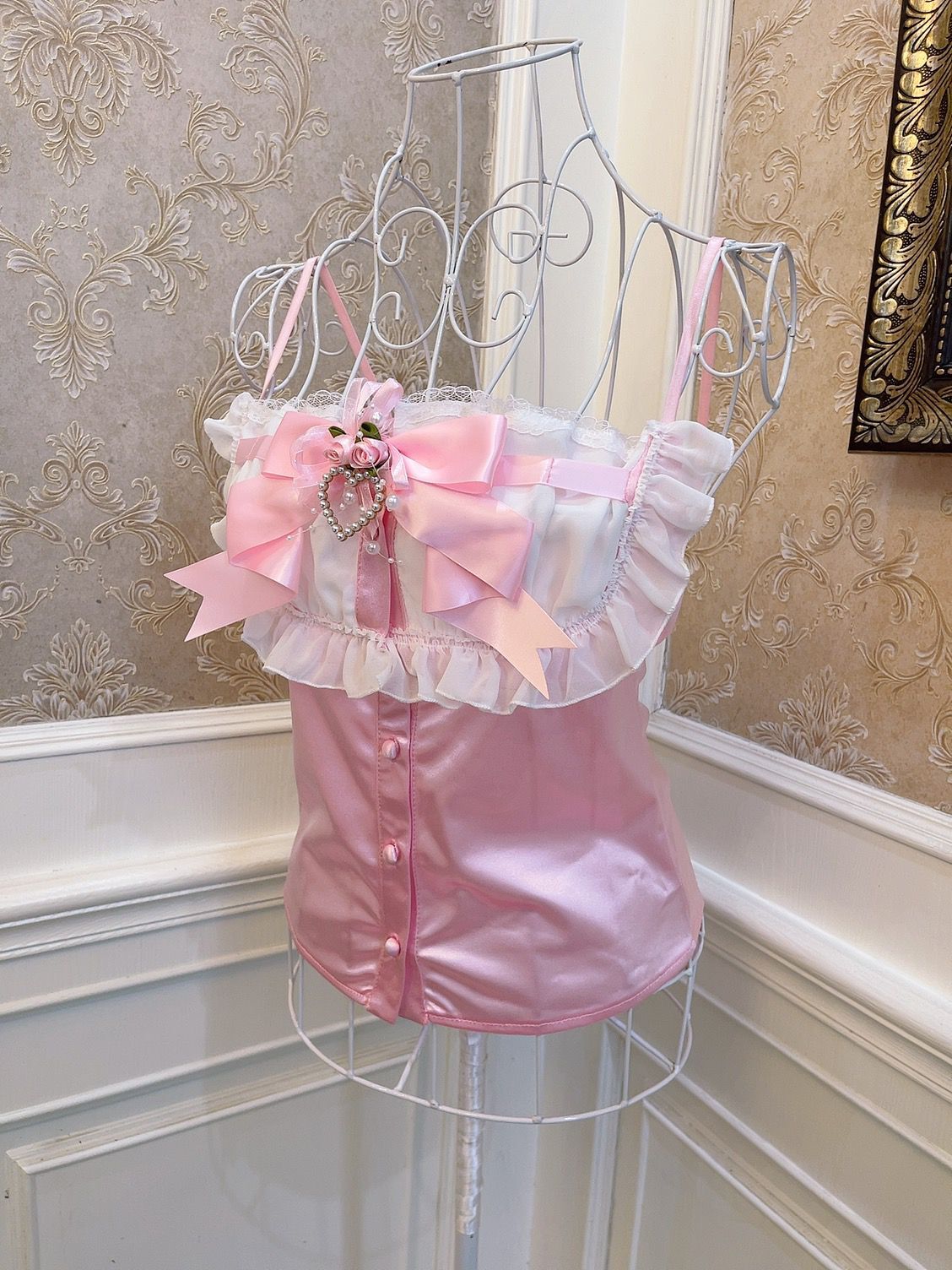 Sweetheart Princess Fairy Rose Lace Pink Camisole Top