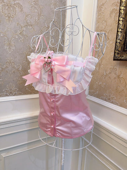 Sweetheart Princess Fairy Rose Lace Pink Camisole Top