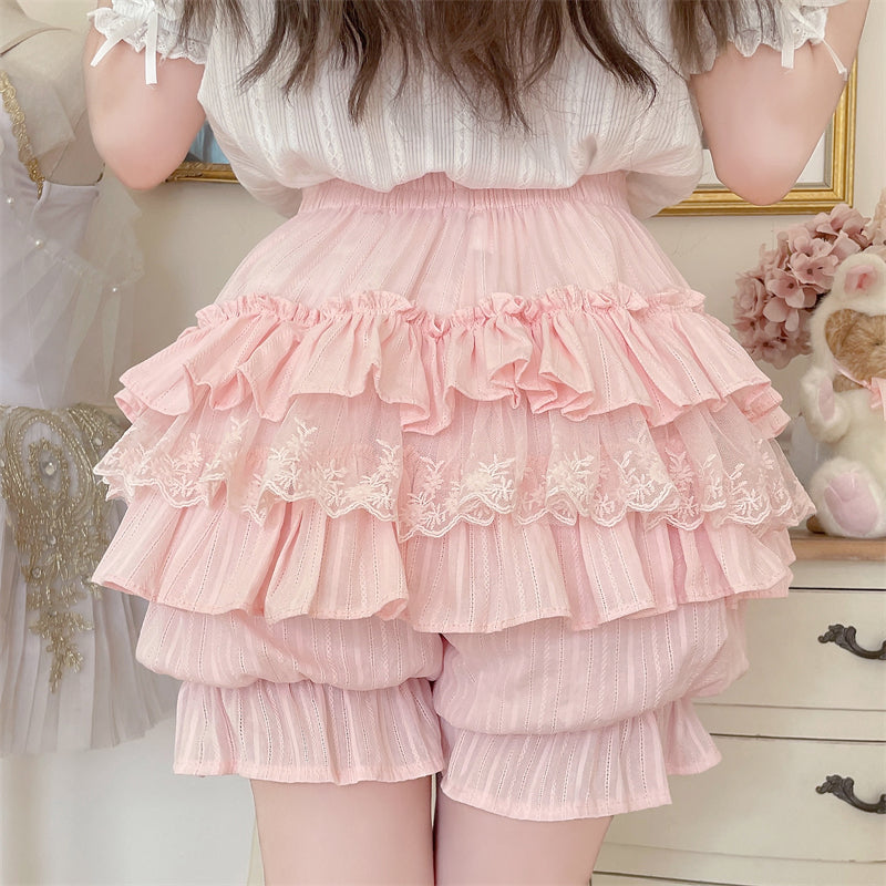 Lolita Lace Ruffled Black White Pink Cream Bloomers Shorts