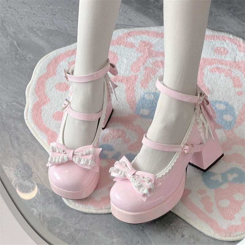 Cookie Sauce Lolita Lace Heart Knot Height Heels Mary Jane Shoes