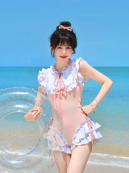 Milk Foam Pink White Onepiece Swimsuit