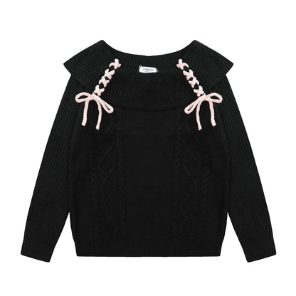 Young Eyes Black Croissant Off Shoulder Knit Sweater