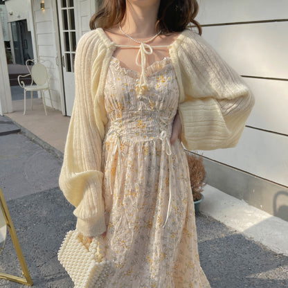 Ruellia Spring Summer Fairy Yellow Wild Cicada Flower Strap Dress