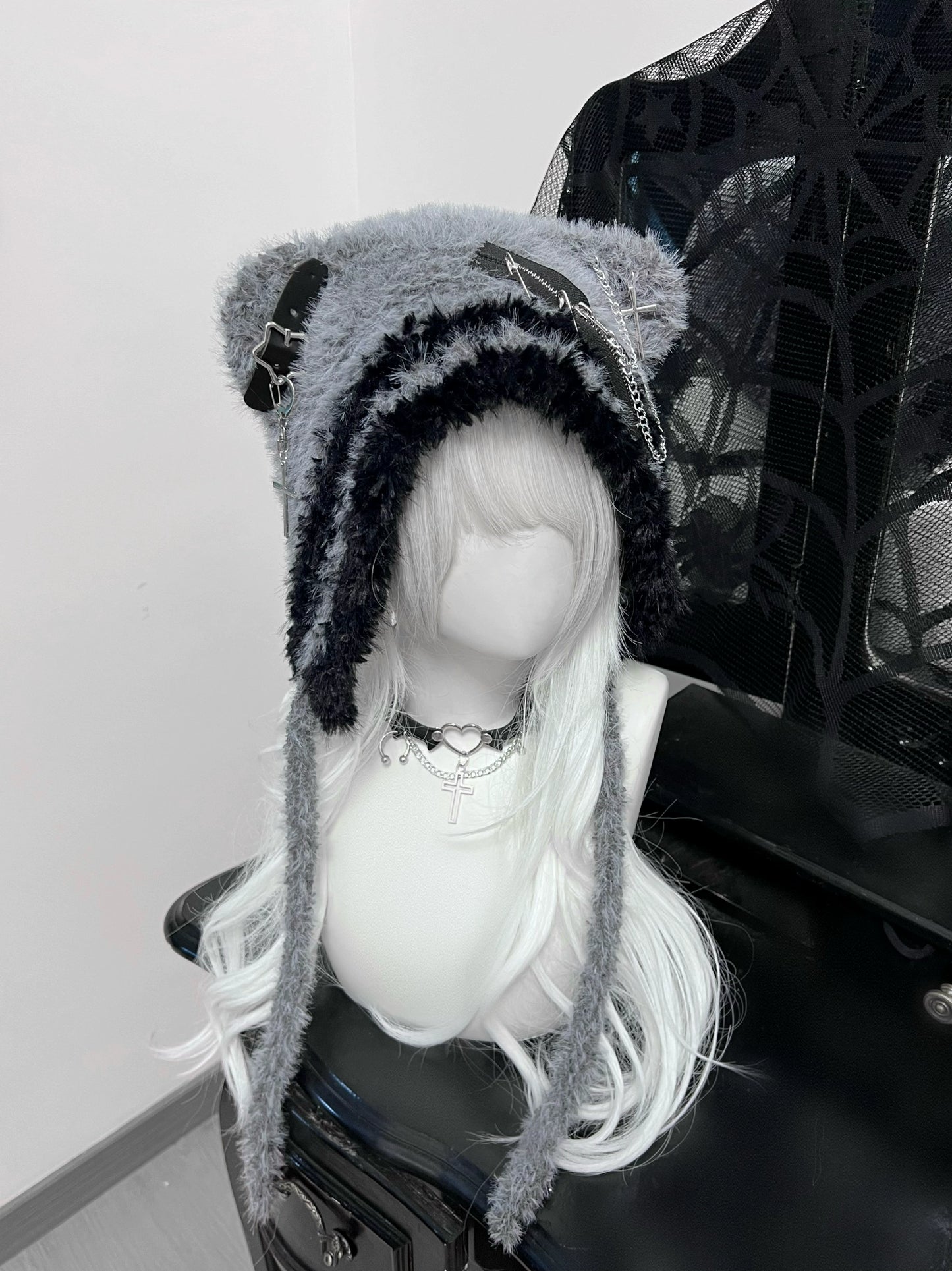 Y2K Polar Bear Ears Gray Black Wool Hats