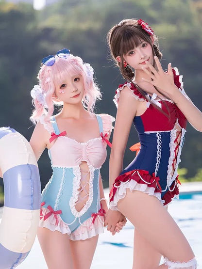 Cross Galaxy Lolita Princess Holiday Red & Pink One Piece Swimsuit