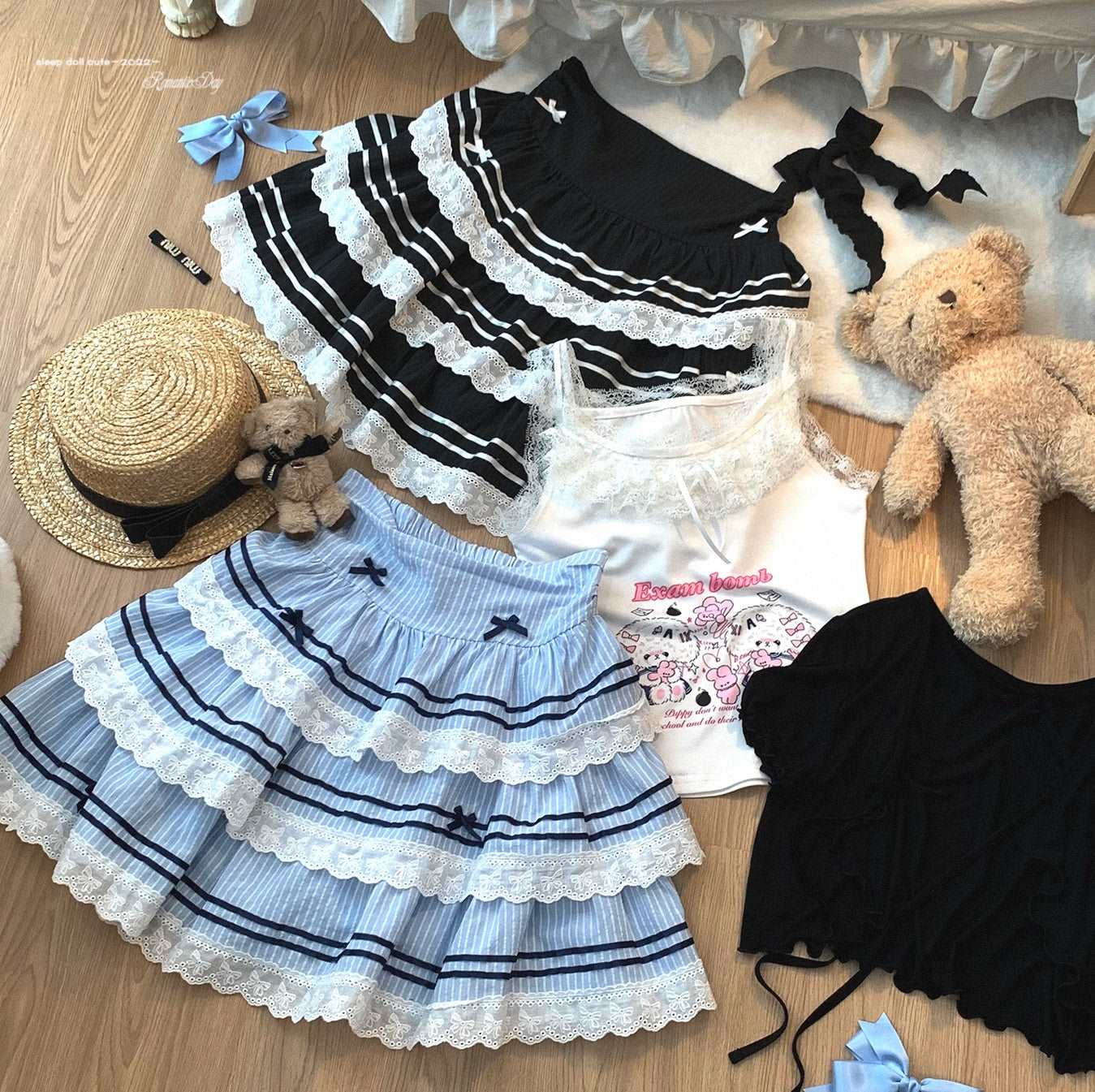 Dormir Doll Sail Ribbon Blue Black Lace Ruffle Short Cake Skirt