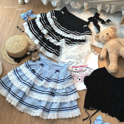 Dormir Doll Sail Ribbon Blue Black Lace Ruffle Short Cake Skirt