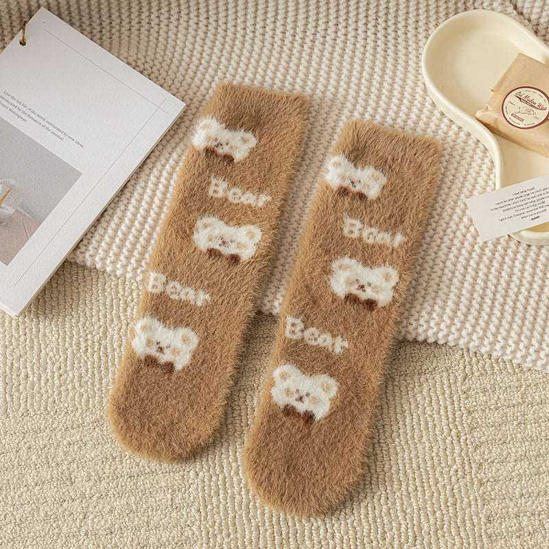 Cute Fuzzy Mink Velvet Winter Brown Biscuit Teddy Bear 5 Pairs Set