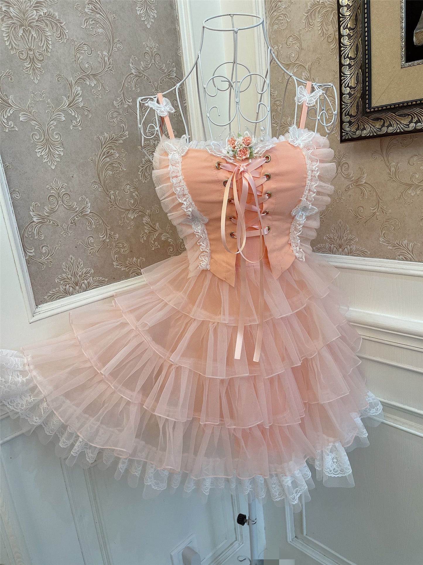 Sweetheart Princess Fairy Strap Cake Peach Pink Dress