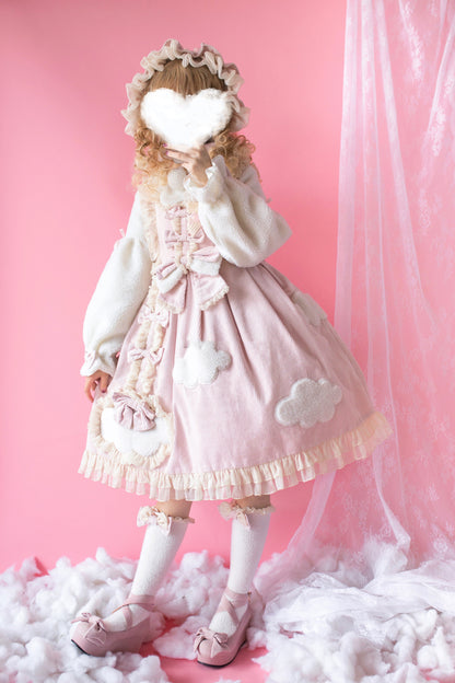 Winter Thick Velvet Plush Cloud Princess Pastel Pink Blue Brown Dress