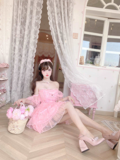 Candy Fairy Sweet Princess Pink Ruffled Layered Cake Short Dress