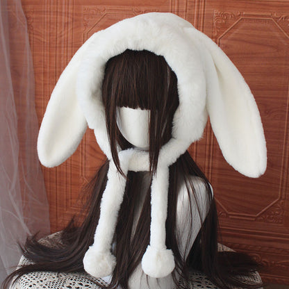 Handmade Lolita Plush Fur White Rabbit Ears Winter Hats